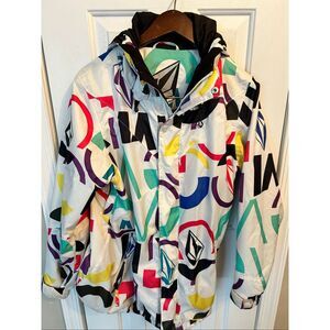 Volcom Puffer Ski Jacket White vintage Hooded Full Zip Insulated 90s Y2K men’s M